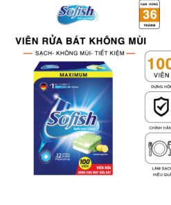 Viên rửa bát Sofish (hộp 100 viên) dùng cho máy rửa bát, không mùi, loại bỏ vết bẩn triệt để