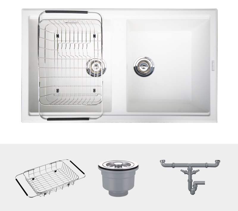 Chậu rửa bát Konox Granite Sink Phoenix Smart 860 White Silver Chậu rửa bát Konox Granite Sink Phoenix Smart 860 White Silver