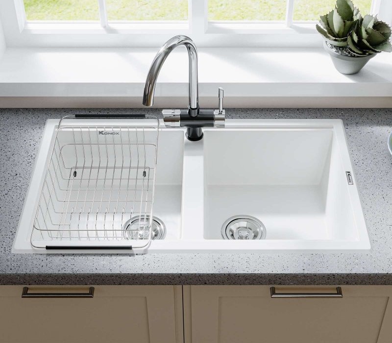Chậu rửa bát Konox Granite Sink Phoenix Smart 860 White Silver Chậu rửa bát Konox Granite Sink Phoenix Smart 860 White Silver