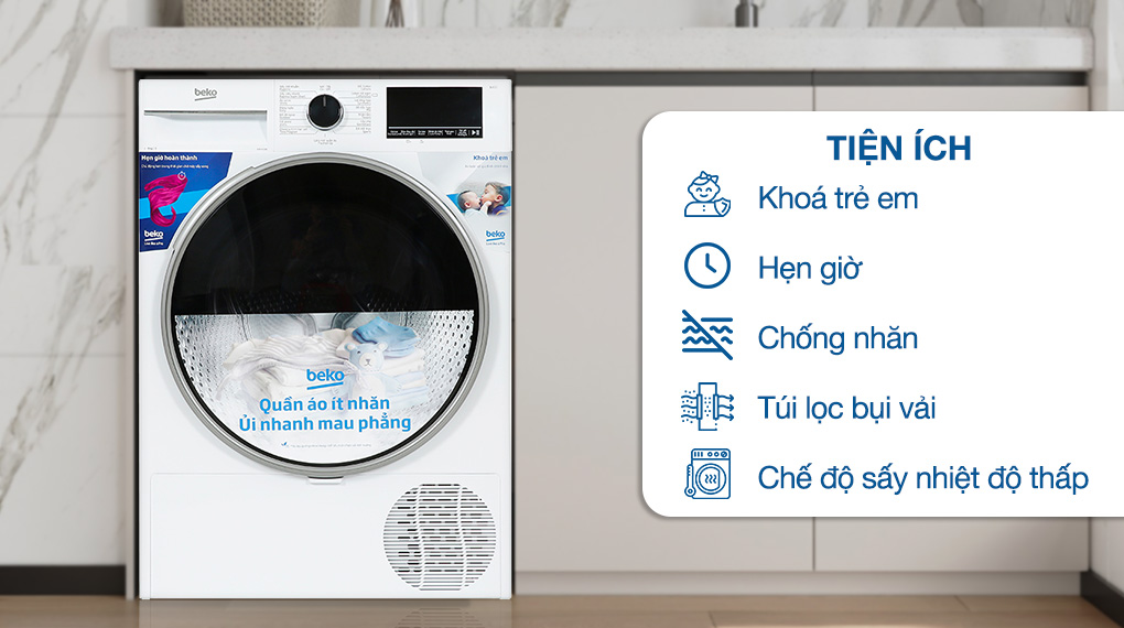 Máy sấy quần áo bơm nhiệt Beko 9 kg B3T4329M