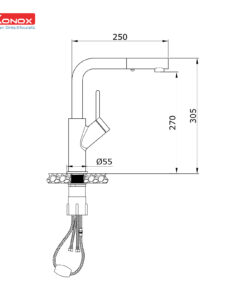 Vòi rửa bát dây rút Konox Artan Nickel