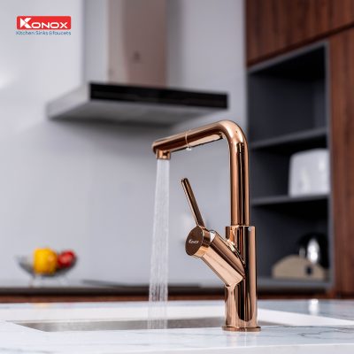 Vòi rửa bát dây rút Konox Artan Rose Gold