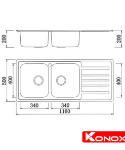 Chậu rửa bát Konox KS11650 1D – Bàn phải