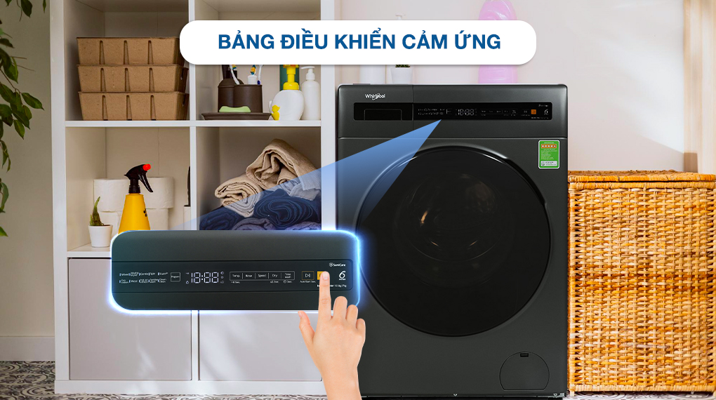 Bảng điều khiển của máy giặt sấy Whirlpool WWEB10702FG