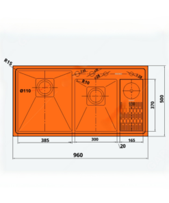 Chậu rửa 2 hố lệch có máy rửa cốc,chén Garis MS22.96 Chậu rửa 2 hố lệch có máy rửa cốc,chén Garis MS22.96