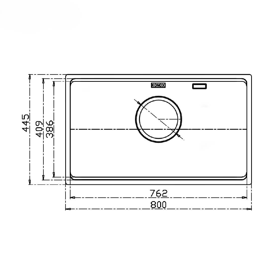 Chậu rửa bát Konox Dekor 8044SU bản vẽ kỹ thuật