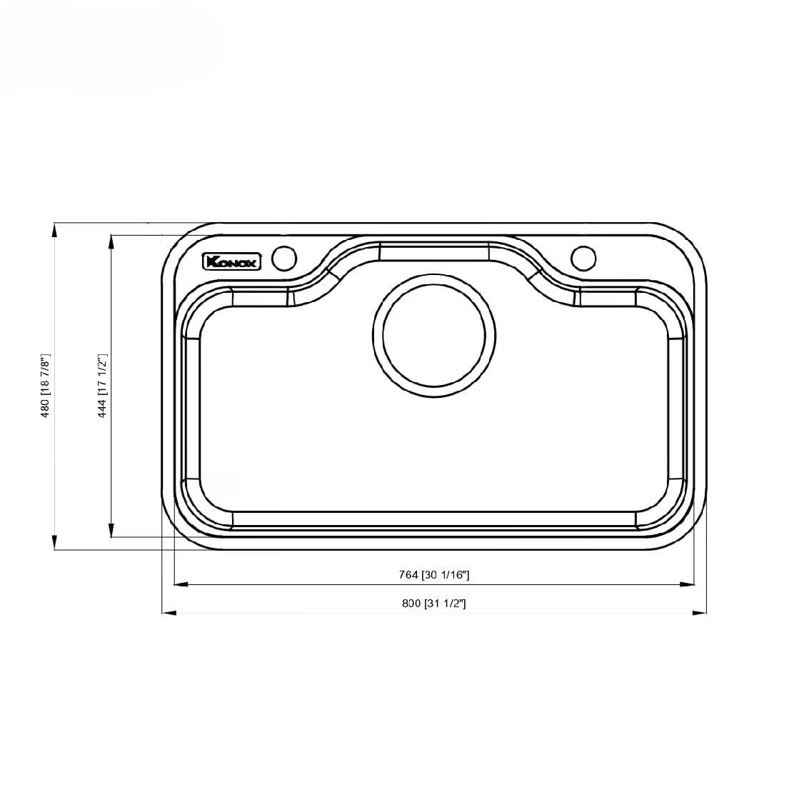 Kích thước chậu rửa bát chống xước Konox Dekor 8048SU