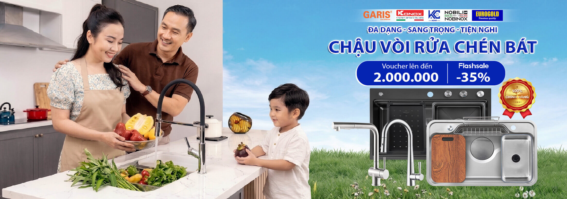 Chậu vòi rửa chén bát chính hãng cao cấp Kitchen Center