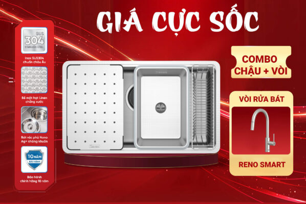 Chậu Konox Dekor 8044SU + vòi Reno Smart