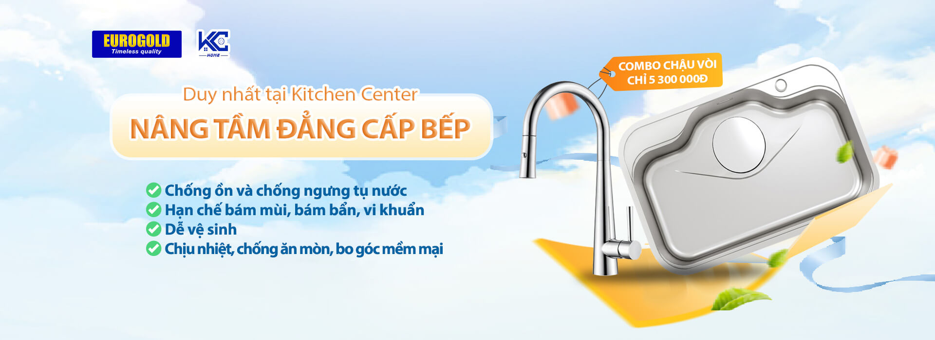 Combo chậu rửa bát chống xước EUC88050GE + Vòi rút EUF118BR